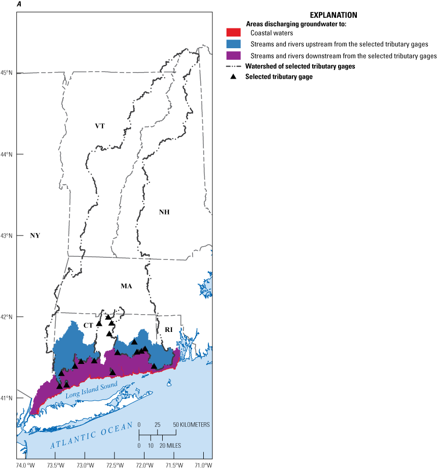 Most of the simulated groundwater-transported nitrogen load in the study area is discharged
                        to streams and rivers rather than to coastal waters.