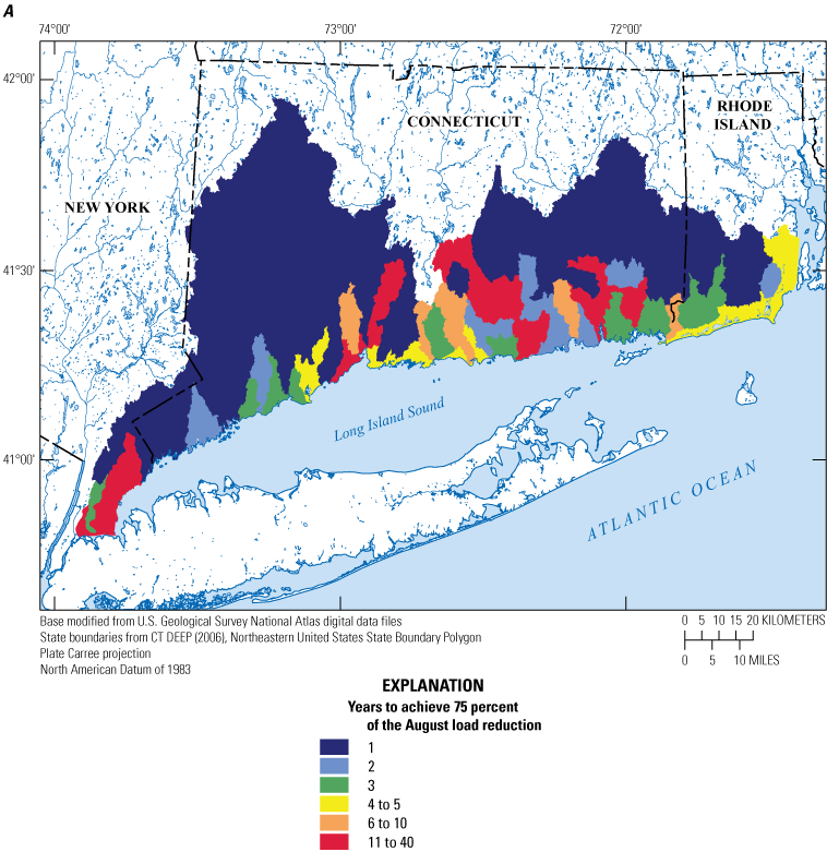 Areas with the shortest load reduction times include inland areas and coastal areas
                        near the Connecticut-New York border.