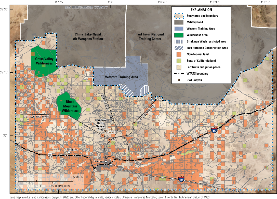 1. The study area includes a conglomerate of urbanization, land ownership, road types,
                        and natural features.