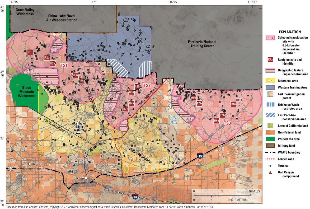 6. There are three potential translocation sites for tortoises to be released into
                           and two reference areas that have tortoises that can be used as a reference population.