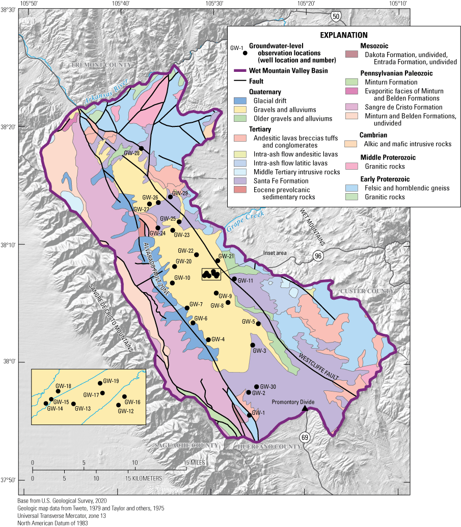 Geology and well locations, Custer and Fremont Counties, Colorado.