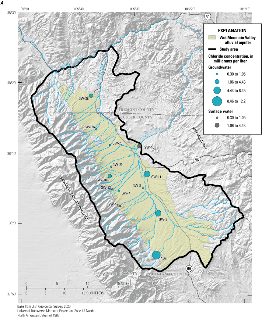 Sampled groundwater wells and stream sites with concentrations.
