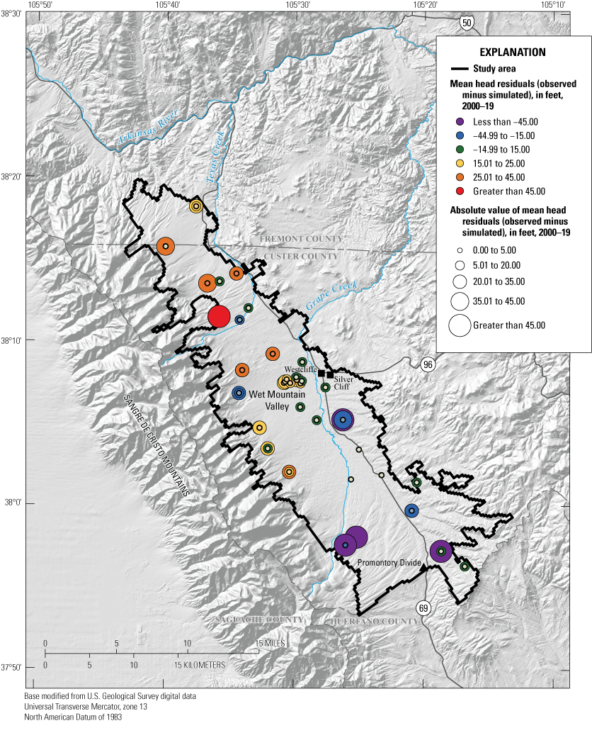 Spatial distribution of mean hydraulic-head residuals from the calibrated. 
