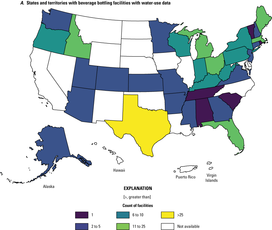 For beverage bottling facilities in the inventory with water-use data, Texas has the
                           most facilities and the highest number of years of data.