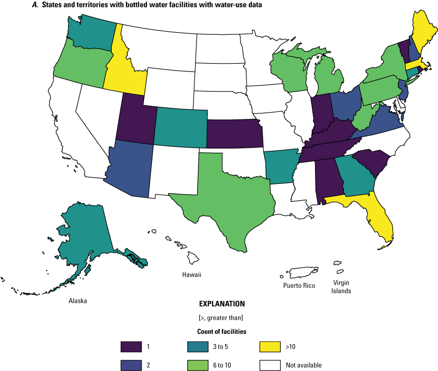 For bottled water facilities in the inventory with water-use data, Texas has the highest
                           number of years of data.