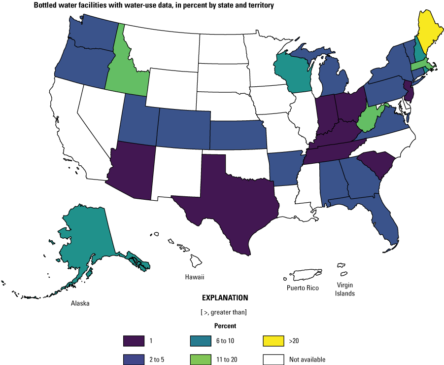 For bottled water facilities in the inventory, Maine has the highest percent of facilities
                           with water-use data.