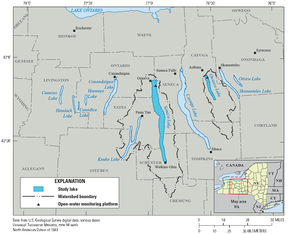 Open-water monitoring platforms on Owasco and Seneca Lakes are located in the northeastern
part of each lake.