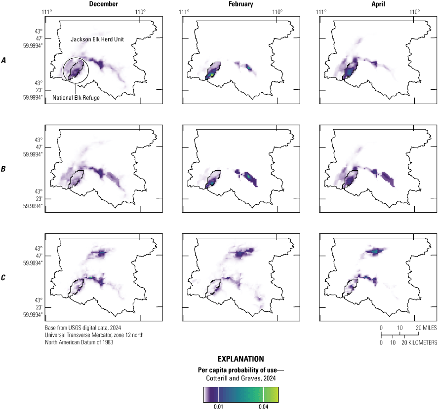 There is more predicted monthly per capita use in the National Elk Refuge February
                     and April when elk are fed.