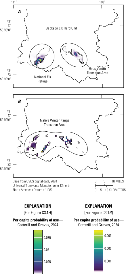 Identified midwinter elk space-use is more scattered in the Native Winter Range Transition
               Area.