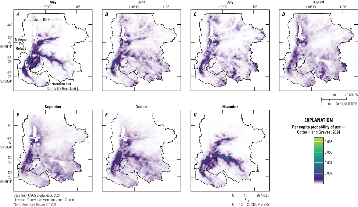 Elk space-use is the most concentrated in May and November.