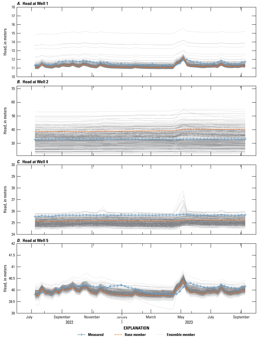 Temporal trends in head at the study wells were generally well-matched.