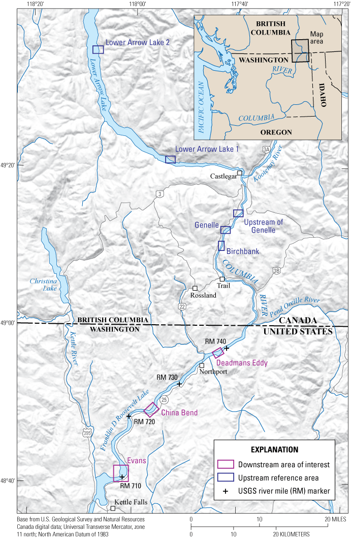 Study area in the upper Columbia River Basin in northeastern Washington State, United
                     States, and British Columbia, Canada.