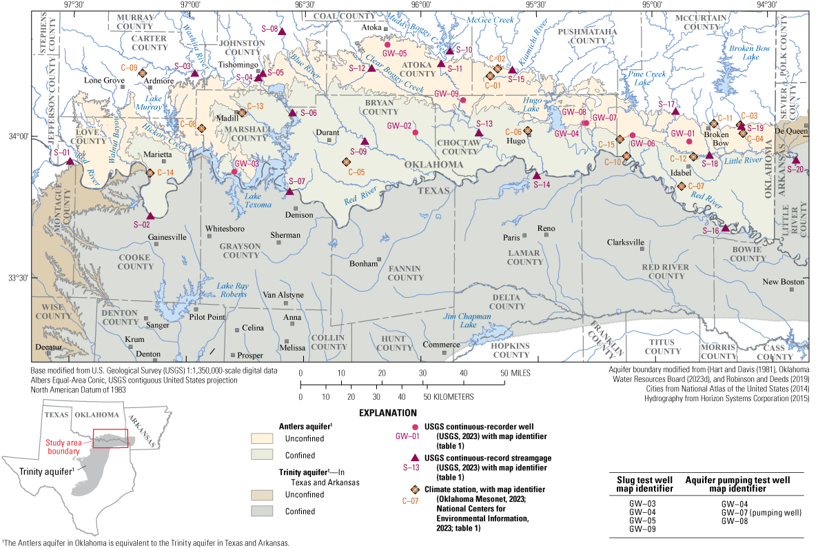 Antlers aquifer in Oklahoma with locations of sites used in the study.