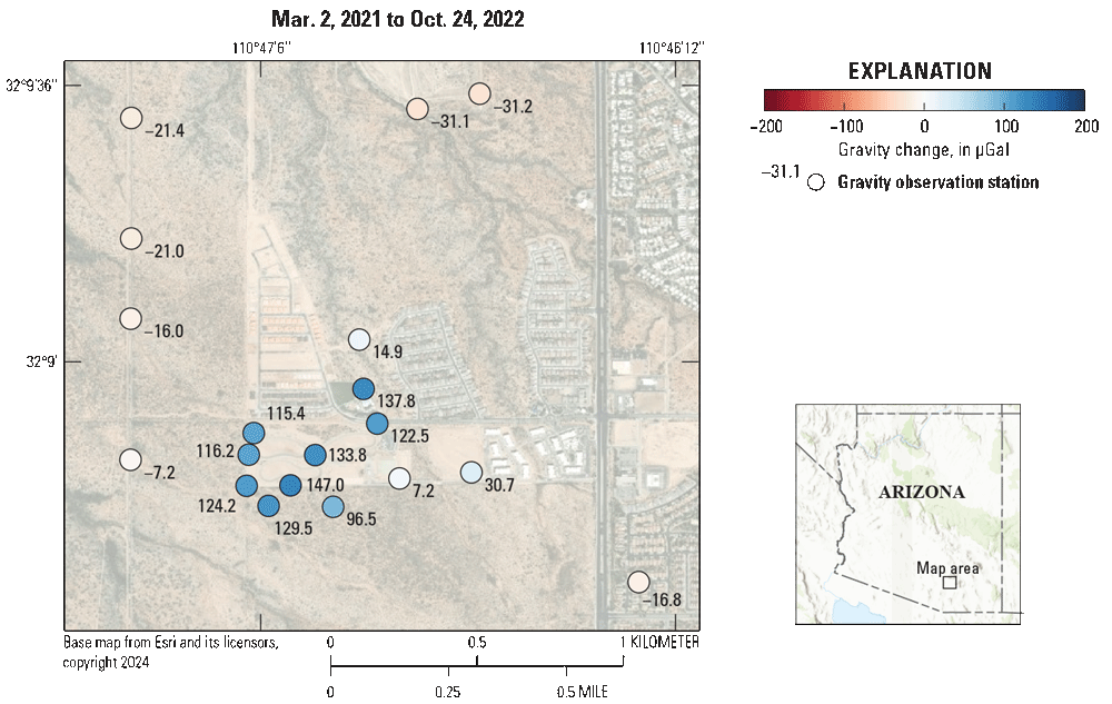 7.	Changes in gravity within this time period were greatest within or near the boundary
                        of the recharge facility.
