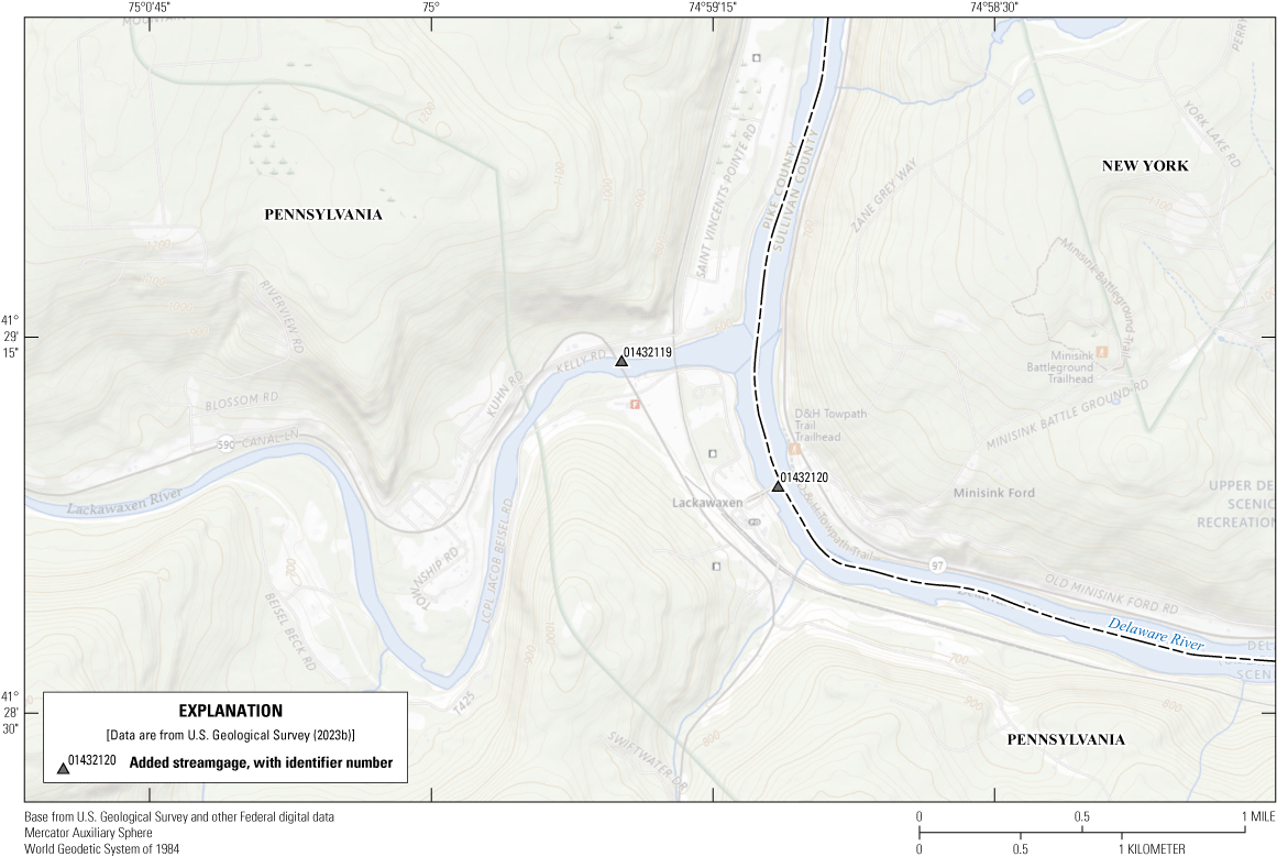 The Lackawaxen River meets the Delaware River on the Pa. and N.Y. state boundary in
                        the northwest region of the study area. 