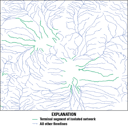 Terminal segments of isolated networks are shown, among a larger number of other (nonterminal)
flowlines.