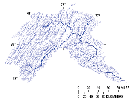 With streams of stream-order 1 not shown, the remaining steams can be more clearly
discerned than in the previous figure.