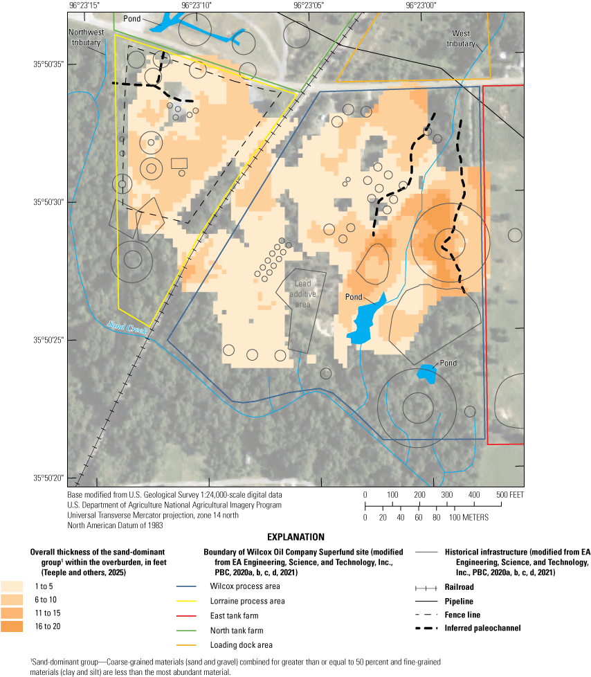 The sand-dominant group thickness is typically greater than 10 feet near the west
tributary and inferred paleochannels.