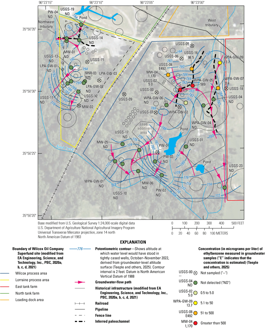 Concentrations of ethylbenzene greater than 50 micrograms per liter were typically
in groundwater samples in the northeast.