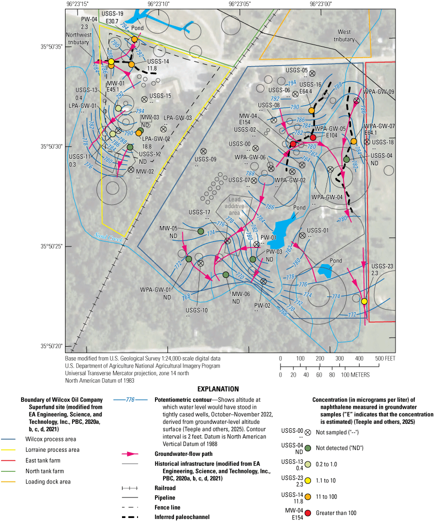 Naphthalene concentrations were typically not detected in the south-central part of
the study area.