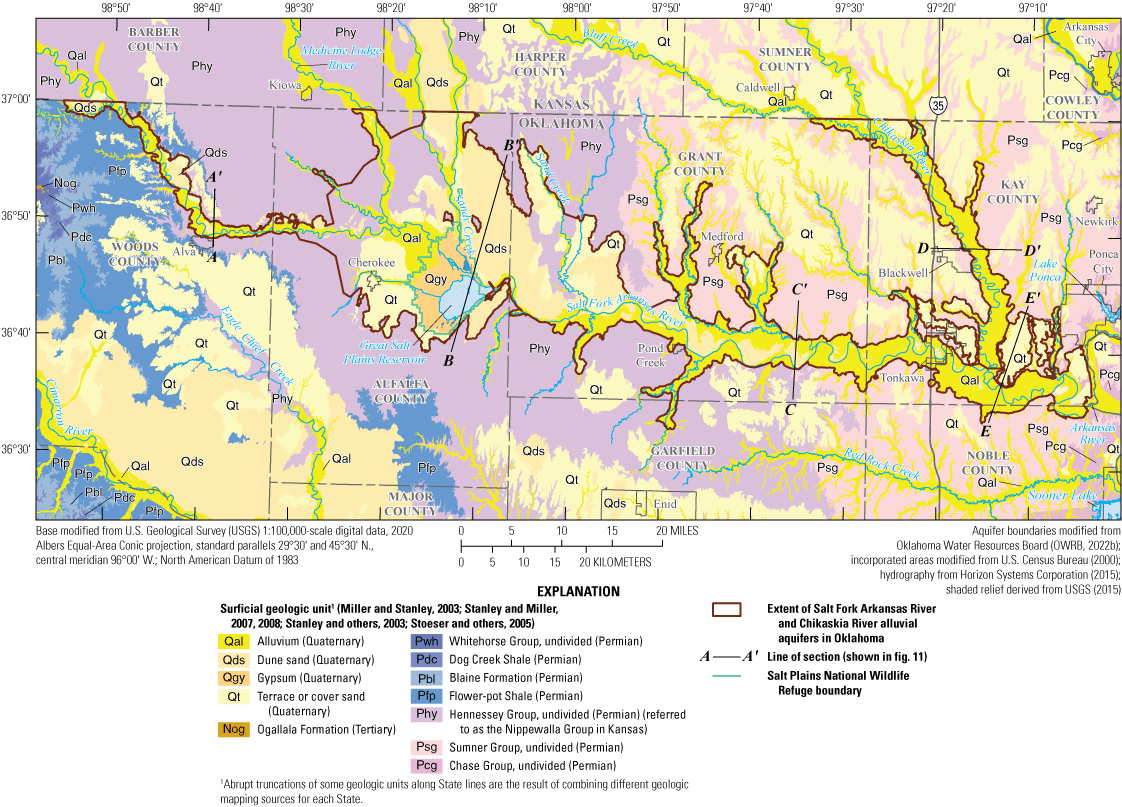 Quaternary, Tertiary, and Permian surficial geologic units are present in and near
                     the alluvial aquifers in northern Oklahoma.