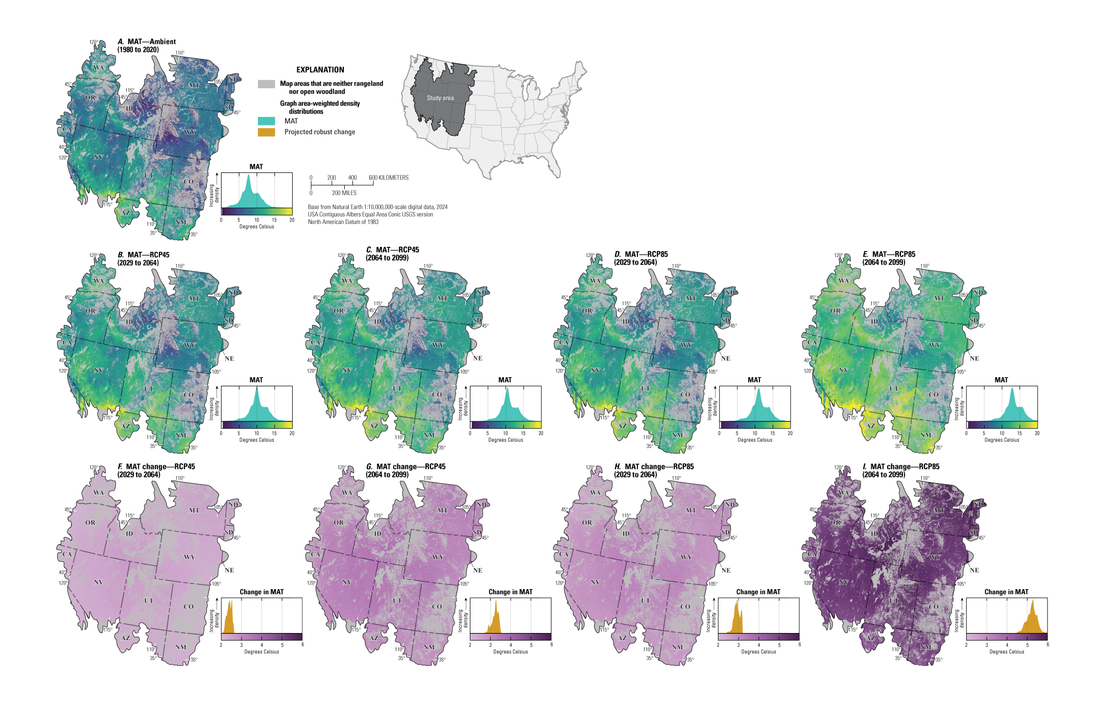 Mean annual temperature increases under all future scenarios and increases the most
               under RCP8.5 at the end of the 21st century.