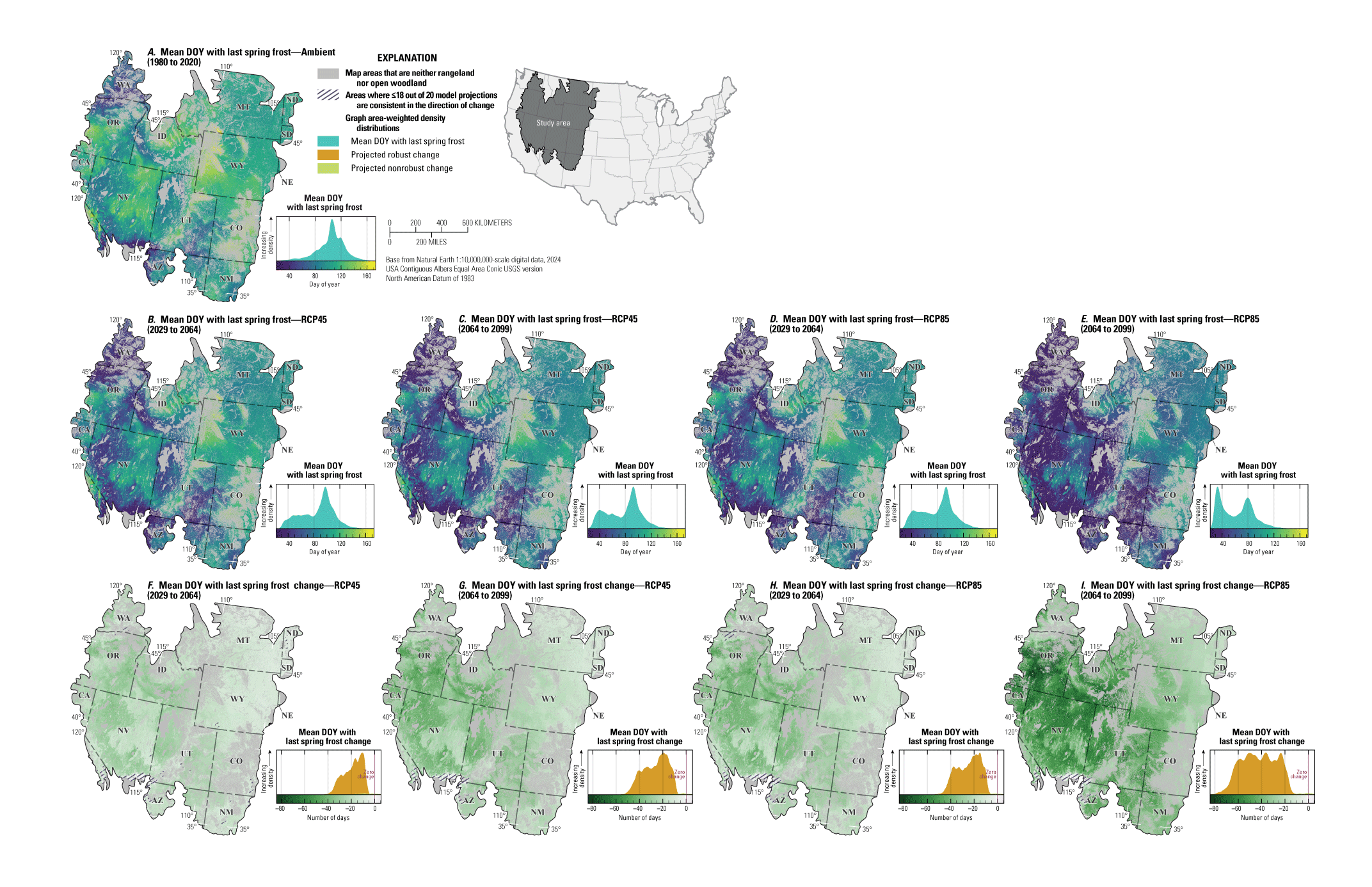 Date of last spring frost comes earlier under all future scenarios and changes the
               most under RCP8.5 at the end of the 21st century.