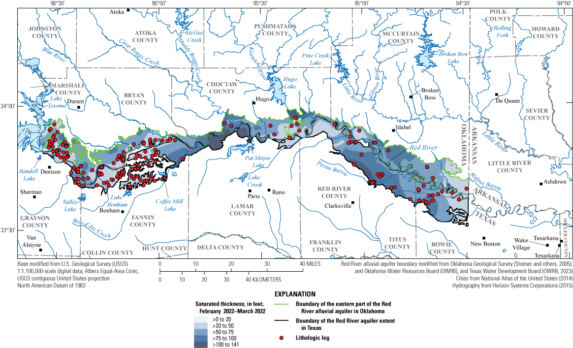 Estimated saturated thickness levels generally higher at lower altitudes and lower
                        at higher altitudes.