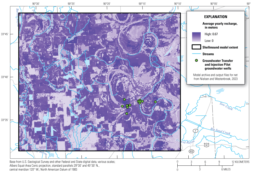 Recharge ranges from 0 to 0.67 meter