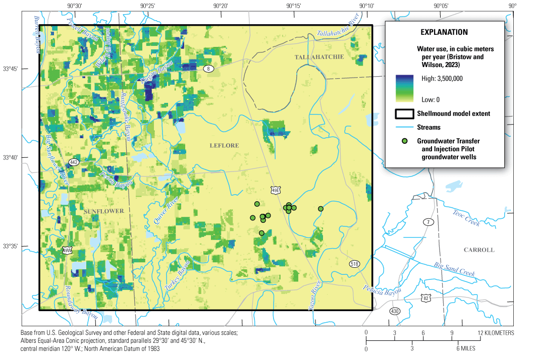 Water use ranges from 0 to 3,500,000 cubic meters per year
