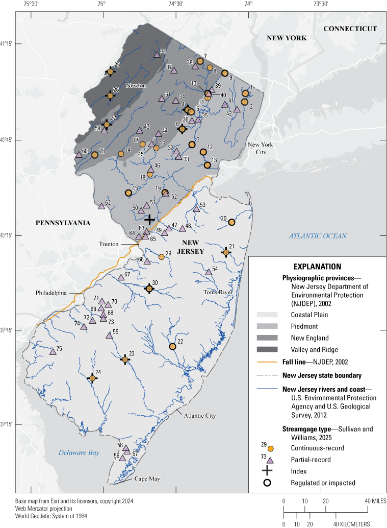 The streamgage locations are densest in the north but are in every part of the state.