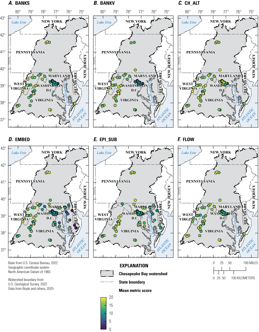 Low habitat quality status values are concentrated near Washington DC and on the eastern
shore of Maryland.