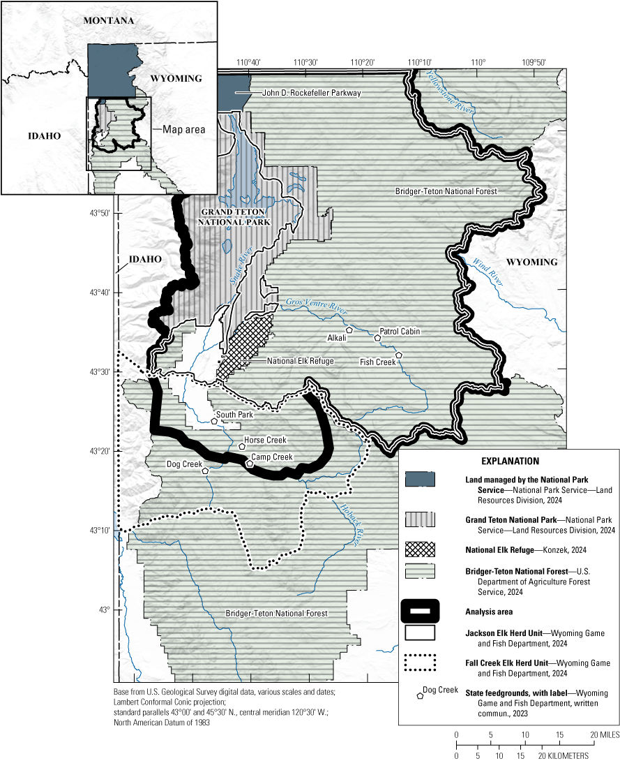 The National Elk Refuge borders Grand Teton National Park to the southeast and Bridger-Teton
National Forest to the east and south.