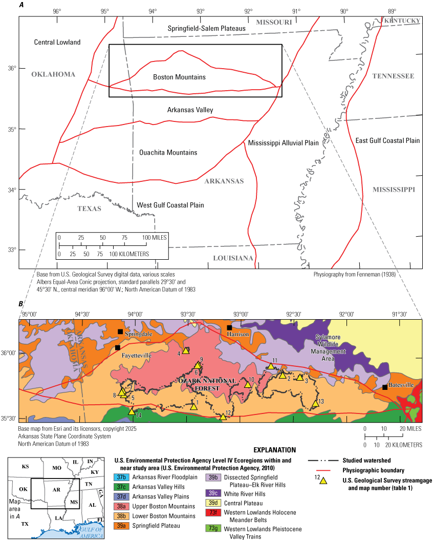 Study area is mainly in northwestern and north central Arkansas, in mostly Upper and
Lower Boston Mountains ecoregions.