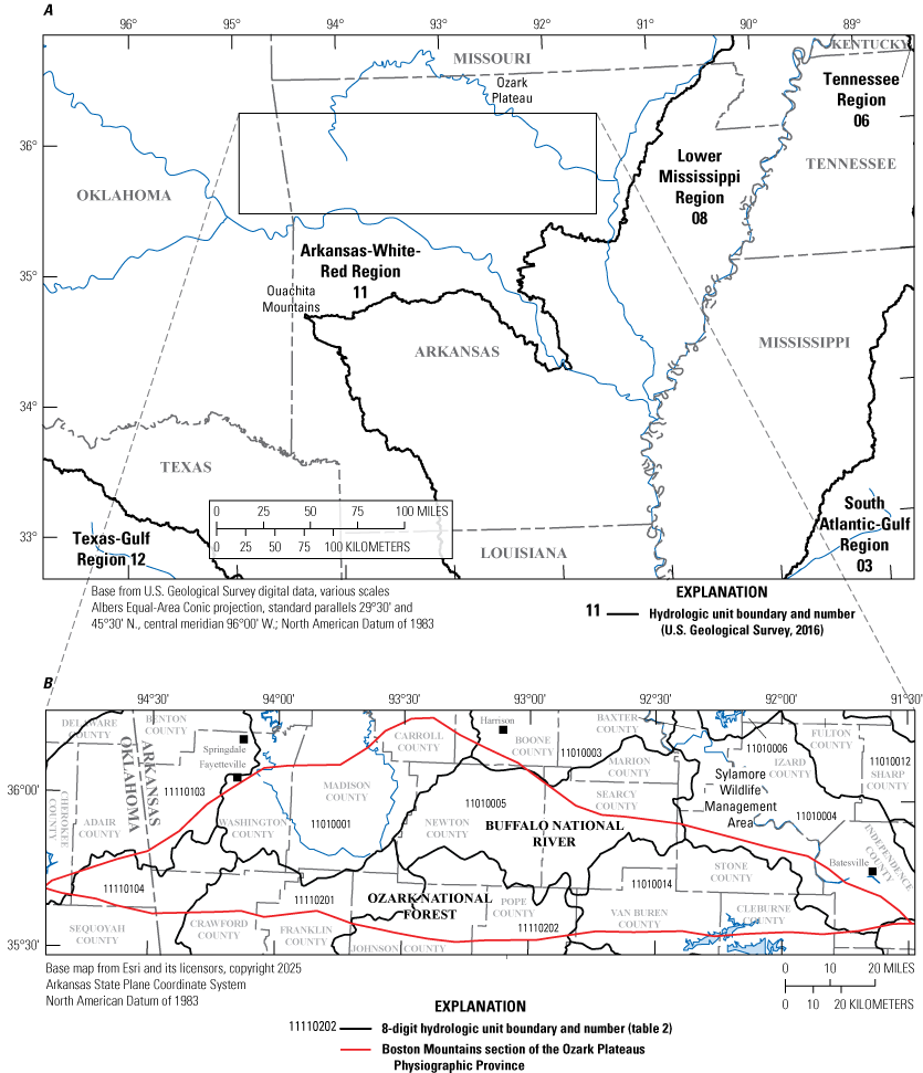 Arkansas-White-Red region 11 is located south of study area with Lower Mississippi
region 8 to the east.