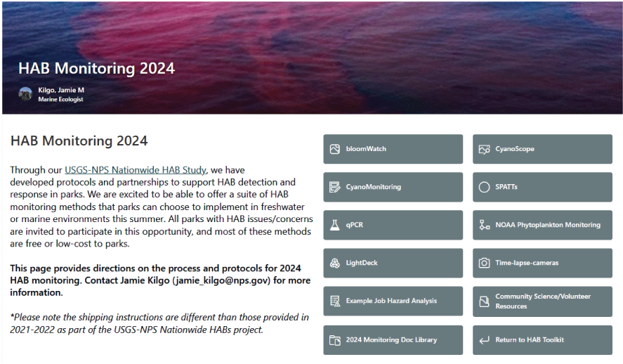 9. The U.S. Geological Survey and National Park Service developed a harmful algal
                        bloom (HAB) monitoring toolkit which includes the use of SPATT samplers.