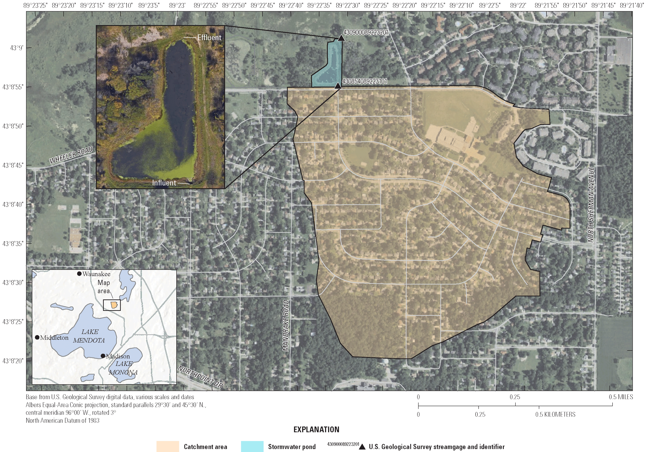 Map showing location of the Cherokee Park stormwater pond in Madison, Wisconsin