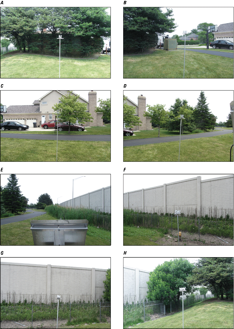 Eight photographs, one every 45 degrees from north at Rain Gage at Northbrook, Illinois.