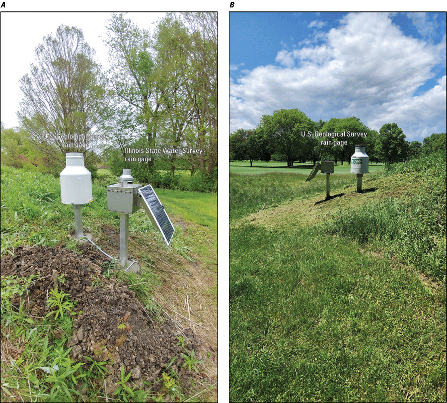 Photographs of the East and West views of the Rain Gage at Winnetka Golf Club at Winnetka,
                  Illinois.