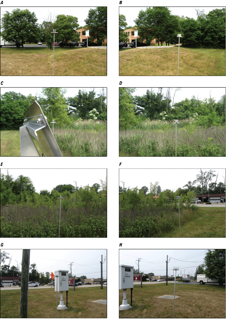 Eight photographs, one every 45 degrees from north at Rain Gage at Des Plaines, Illinois.