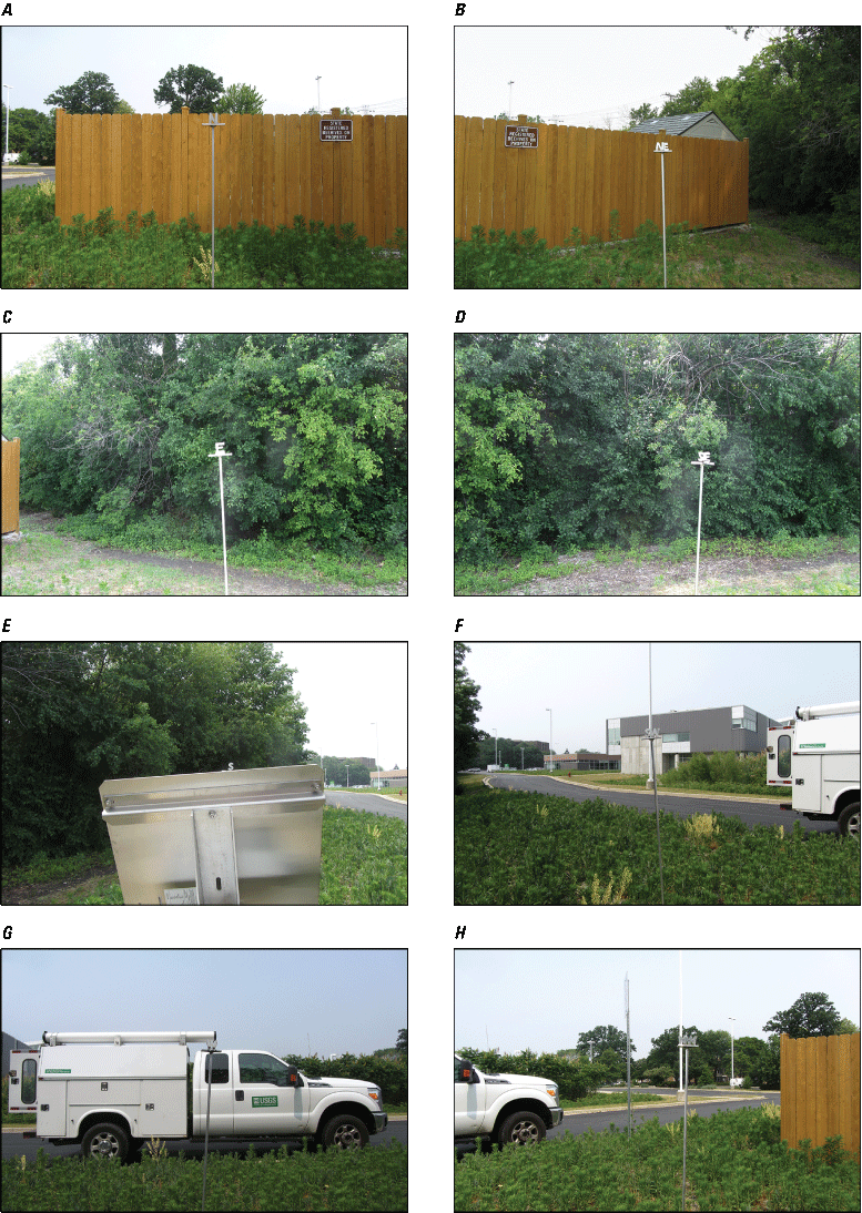 Eight photographs, one every 45 degrees from north at Rain Gage at Oakton College
                  at Skokie, Illinois.