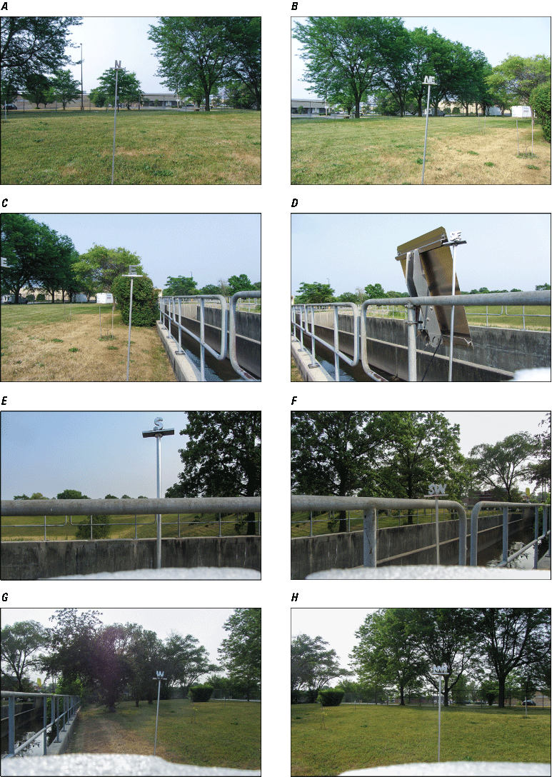 Eight photographs, one every 45 degrees from north at Rain Gage at Franklin Park,
                  Illinois.