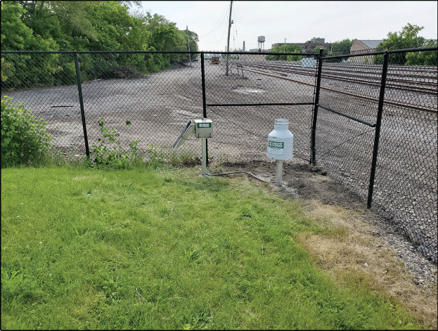 Photograph of the west view of the Rain Gage at North Austin, Illinois.