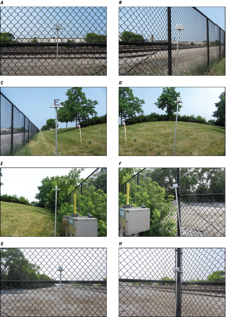 Eight photographs, one every 45 degrees from north at Rain Gage at North Austin, Illinois.