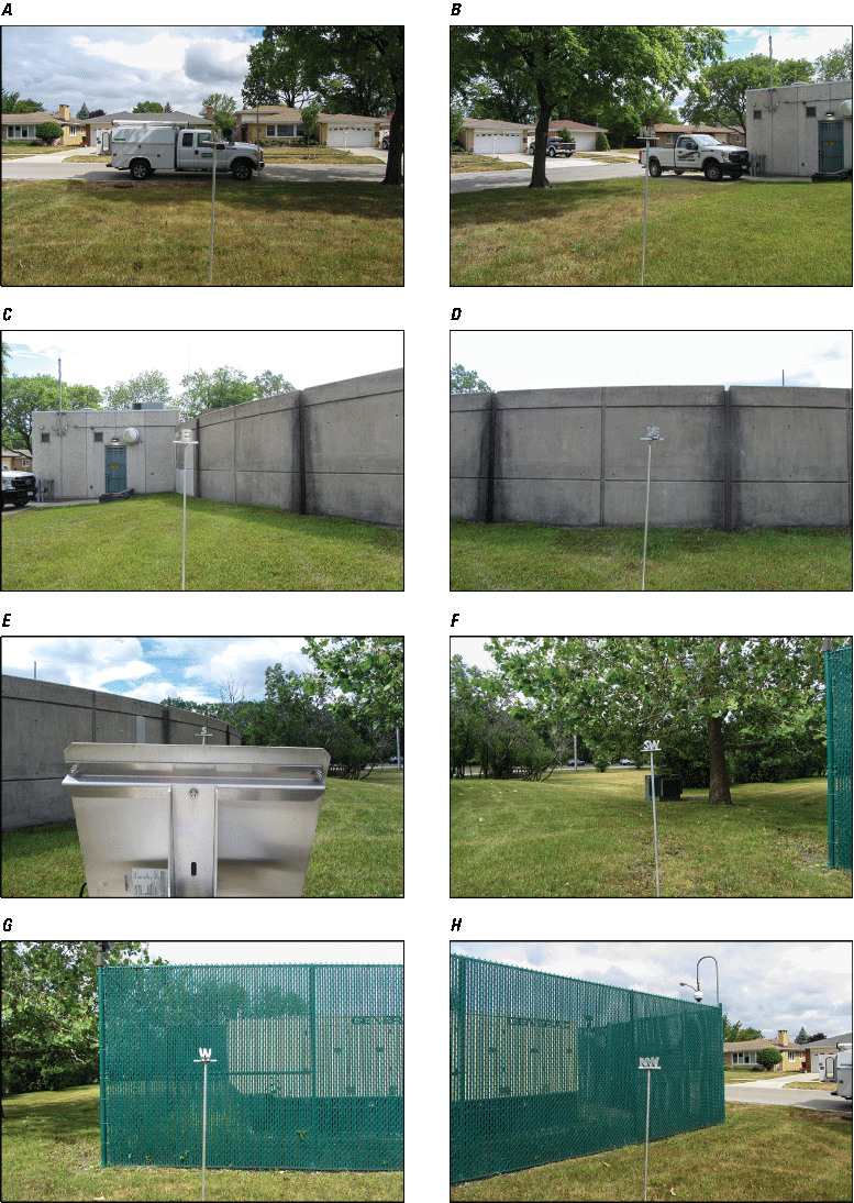 Eight photographs, one every 45 degrees from north at Rain Gage at Westchester, Illinois.