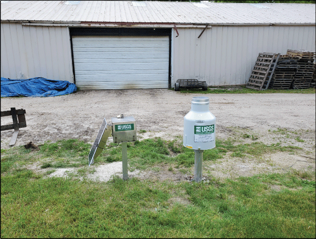Photograph of the west view of the Rain Gage at La Grange, Illinois.