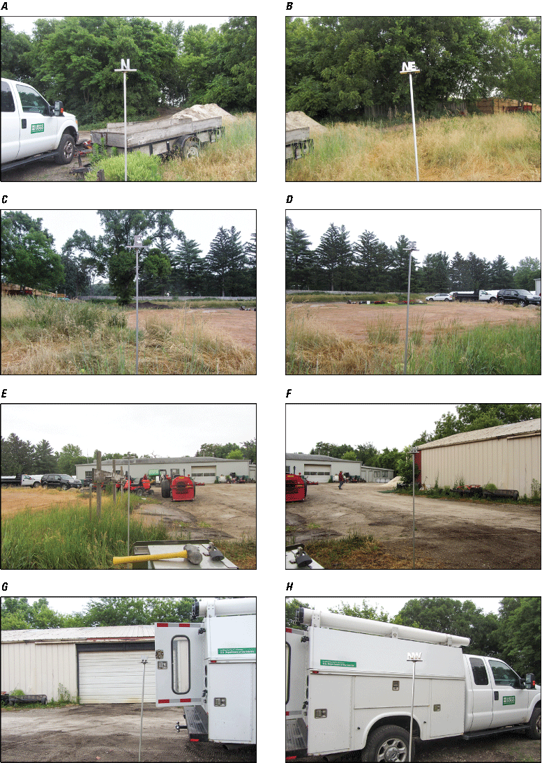Eight photographs, one every 45 degrees from north at Rain Gage at La Grange, Illinois.