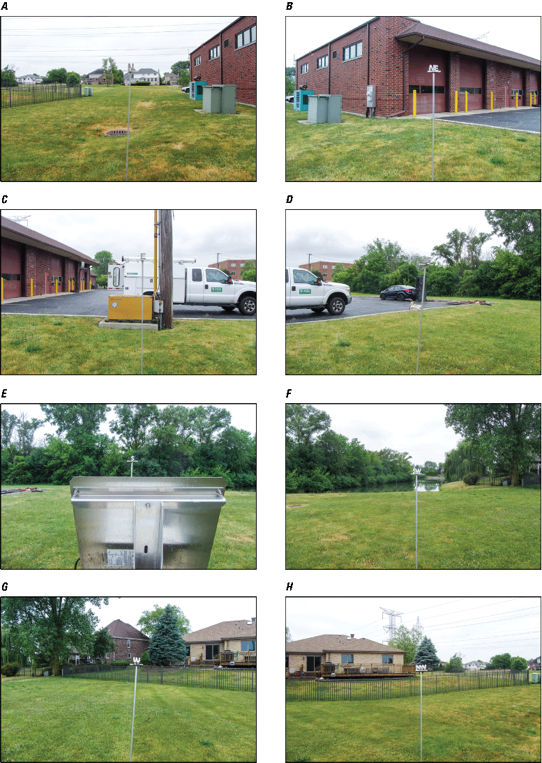 Eight photographs, one every 45 degrees from north at Rain Gage at Palos Park, Illinois.