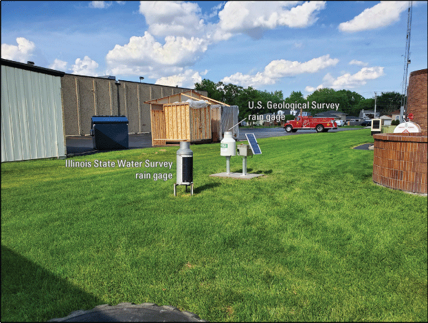 Photograph of the northeast view of the Rain Gage at Alsip, Illinois.