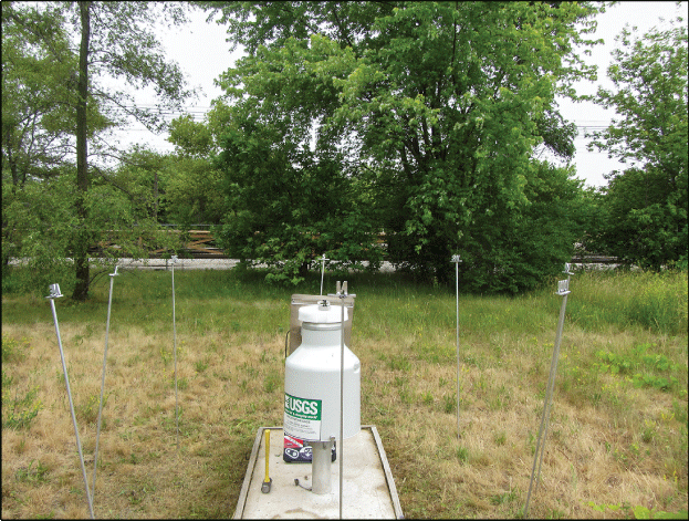 Photograph of the south view of the Rain Gage at West Pullman at Chicago, Illinois.